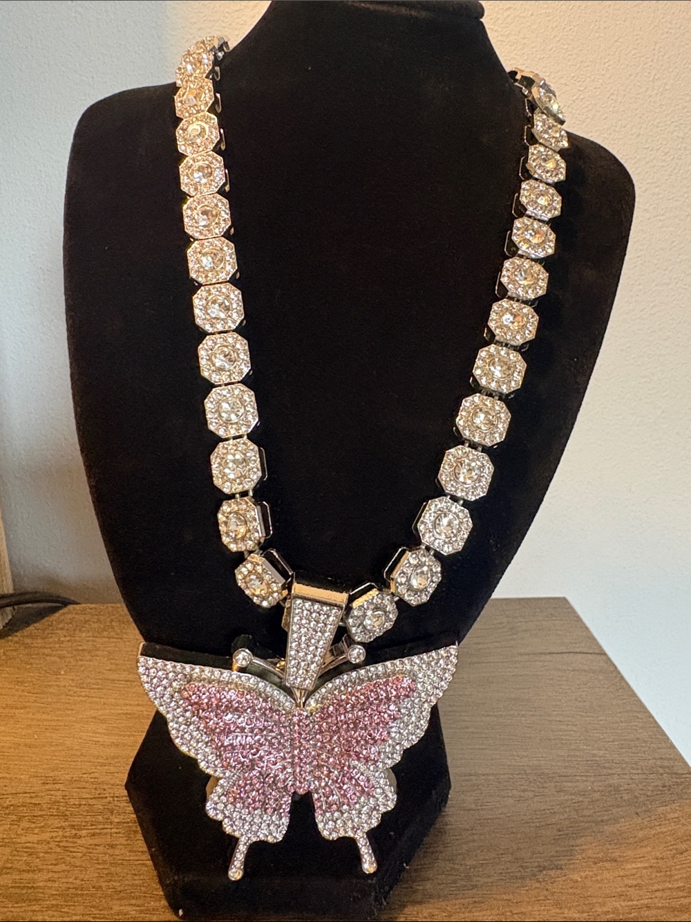 Pink Crystal Butterfly Statement Necklace